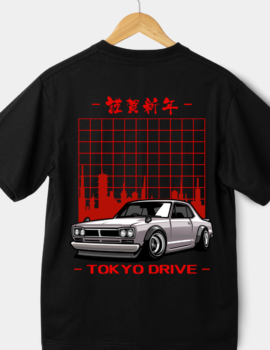 Drop Shoulder Black Tokyo Drive print