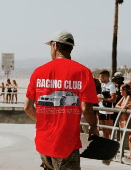 Drop Shoulder Red with Racing Club Print