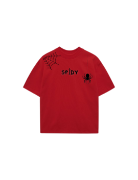 Drop shoulder Red with spider print